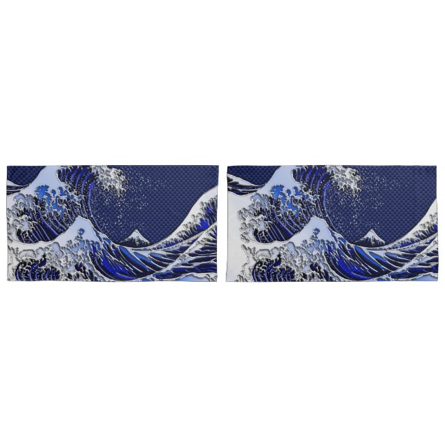 Housse D'oreillers Grande vague Hokusai dans le style Chrome (devant-Set)