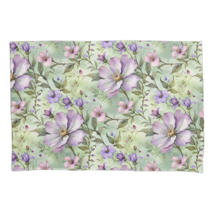 Housse D'oreillers Grandes fleurs de lavande sur la menthe
