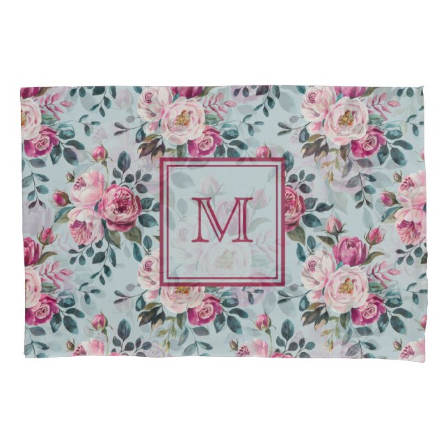 Housse D'oreillers Grandmillennial Rose Poussiéreuse Florale Monogram (devant)