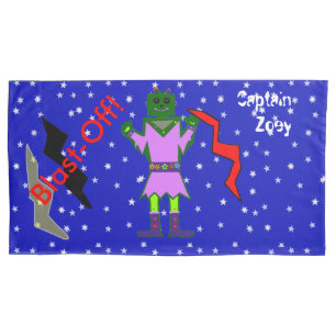 Housse D'oreillers Green Robot Girl Spaceshies Enfants King