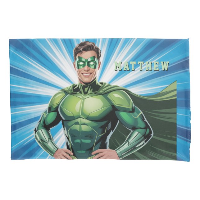 Housse D'oreillers Green Superhero Boys Birthday Party Gift (devant)