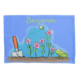Housse D'oreillers Grenouille mignonne et abeille dans le jardin dess