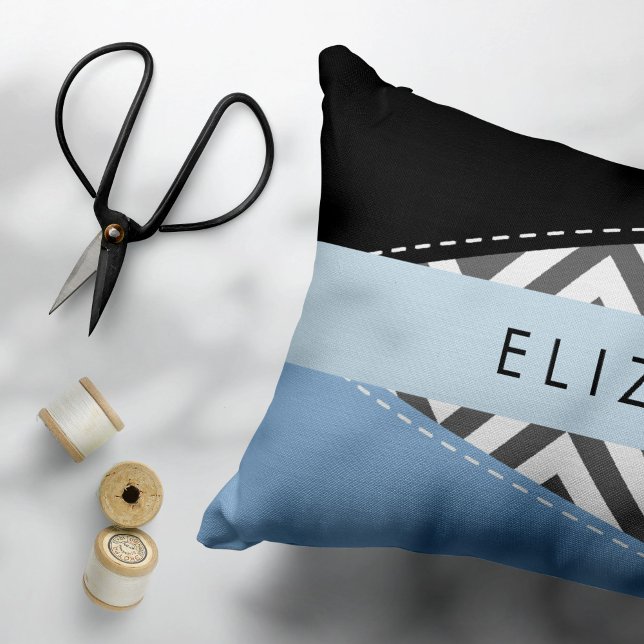 Housse D'oreillers Grey Zigzag, Grey Chevron, Bleu, Votre Nom (Créateur téléchargé)