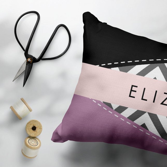 Housse D'oreillers Grey Zigzag, Grey Chevron, Purple, Votre Nom (Créateur téléchargé)