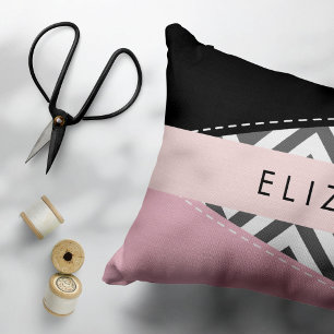 Housse D'oreillers Grey Zigzag, Grey Chevron, Rose, Votre Nom