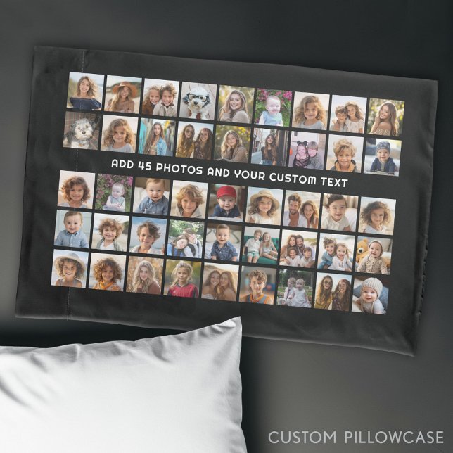 Housse D'oreillers Grille de collage photo de 45 Carrés avec texte -  (Custom Photo Collage Pillowcase)