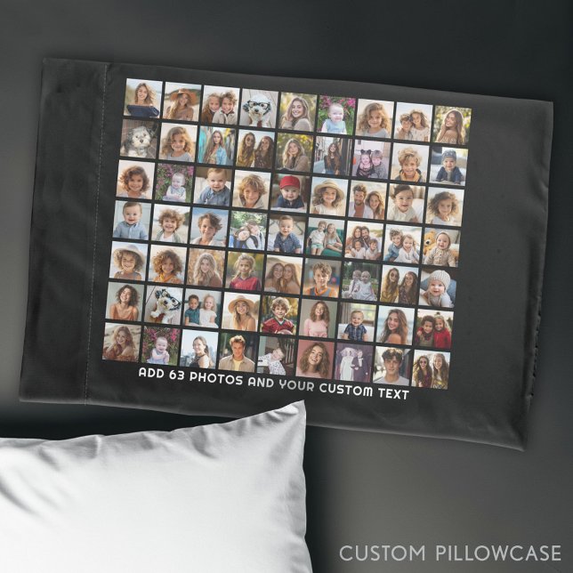 Housse D'oreillers Grille de collage photo de 63 Carrés avec texte -  (Custom Photo Collage Pillowcase)