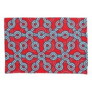 Housse D'oreillers Grille hexagonale, bleu rouge, motif géométrique.