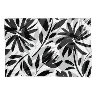 Housse D'oreillers Grille noire : vintage motif chrysanthème