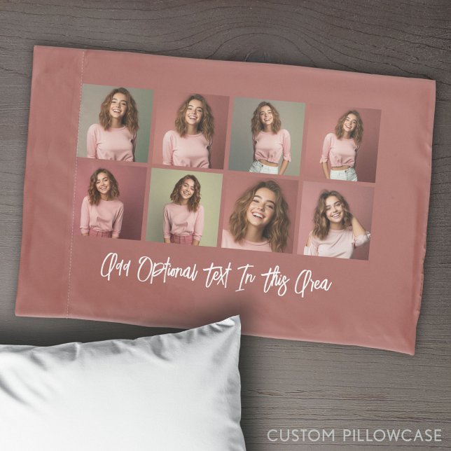 Housse D'oreillers Grille photo minimal moderne 8 - Rose (Create Your Own Photo Collage Pillowcase)
