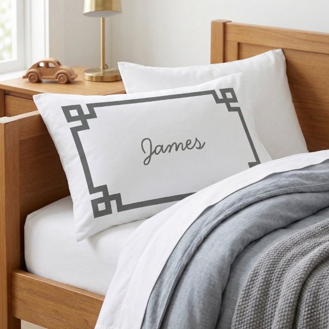 Housse D'oreillers Gris Charbon Monogramme Clé Grecque Standard (Créateur téléchargé)