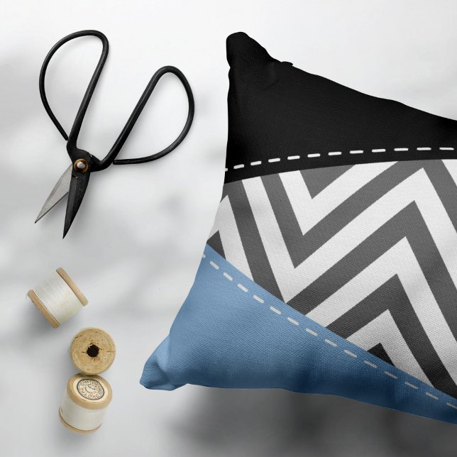 Housse D'oreillers Gris Zigzag, Gris Chevron, Motif Zigzag, Bleu (Créateur téléchargé)