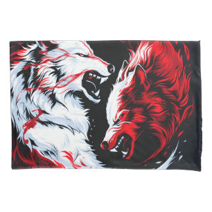 Housse D'oreillers Guerrier loup cosmique rouge blanc