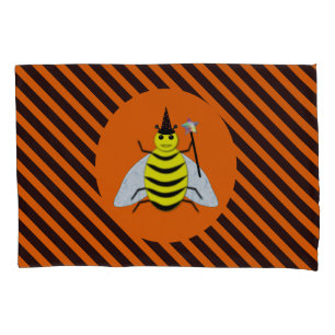 Housse D'oreillers Halloween Magic Bee Witch Orange et Black Stripes