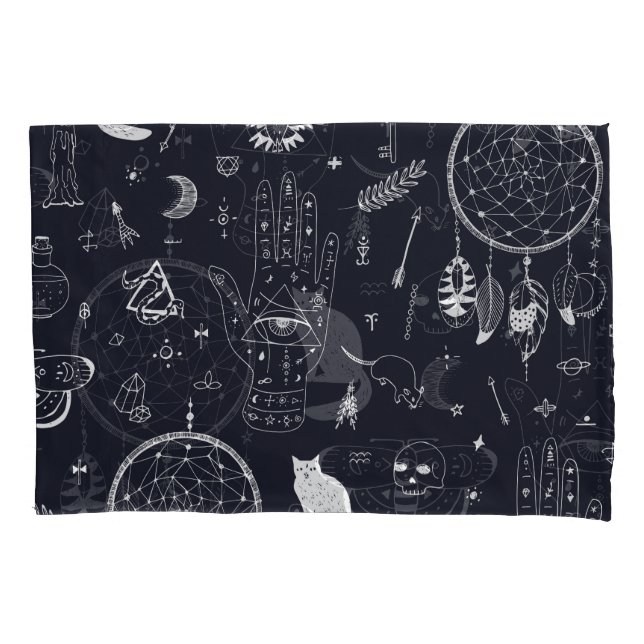 Housse D'oreillers Halloween Magic : Vintage Doodle Motif. (devant)