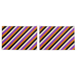 Housse D'oreillers Halloween Orange Violet Noir Rayure