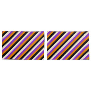 Housse D'oreillers Halloween Orange Violet Noir Rayure