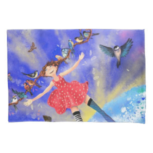 Housse D'oreillers Happy Girl with Birds
