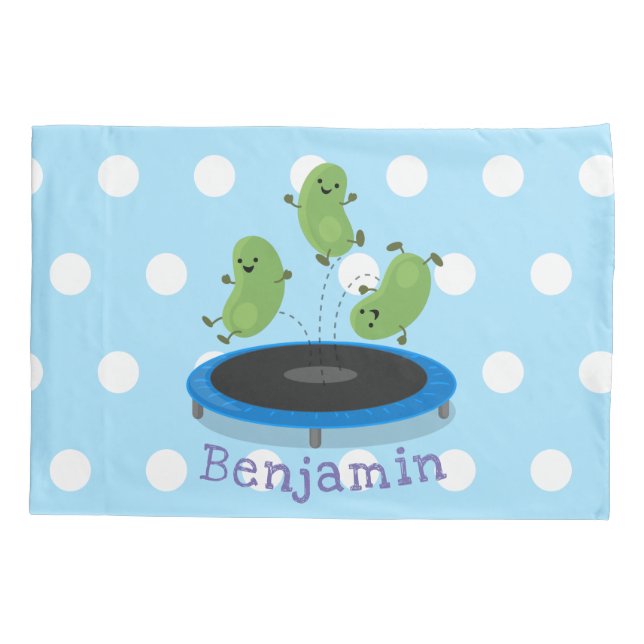 Housse D'oreillers Haricots verts mignons sur dessin animé trampoline (Dos)