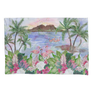 Housse D'oreillers Hawaiian Bliss : Motif d'aquarelle tropicale