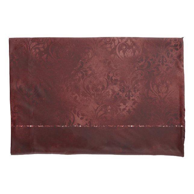 Housse D'oreillers Henné Romance | Red Satiny Grunge Damask (devant)