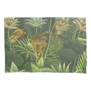 Housse D'oreillers Henri Rousseau Jungle Tropical Lion Impression Vin