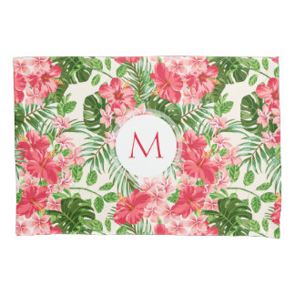 Housse D'oreillers Hibiscus rose Fleur Palm Tropical Monogramme PCase