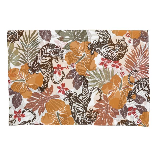 Housse D'oreillers Hibiscus Tiger, Motif exotique. (devant)