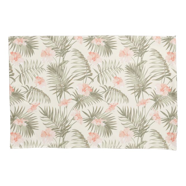 Housse D'oreillers Hisbiscus Tropical Palm Tree Motif (devant)
