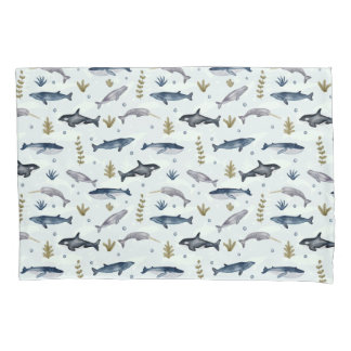Housse D'oreillers Histoire de la baleine d'aquarelle