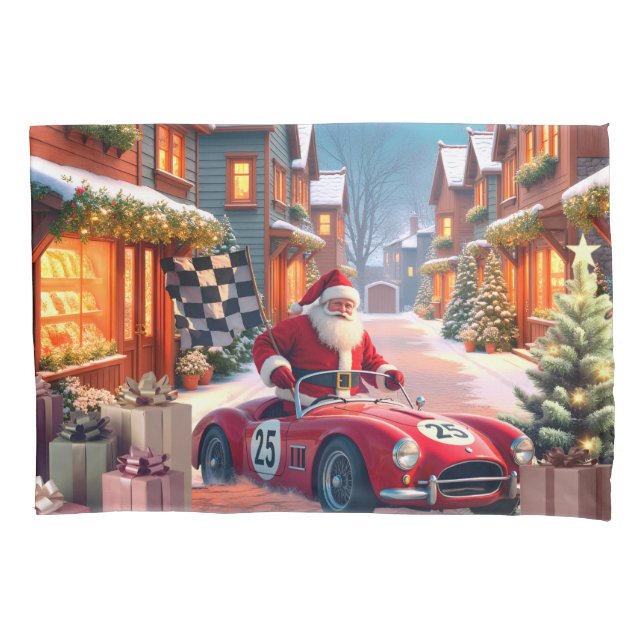 Housse D'oreillers Holiday Racecar Santa (devant)