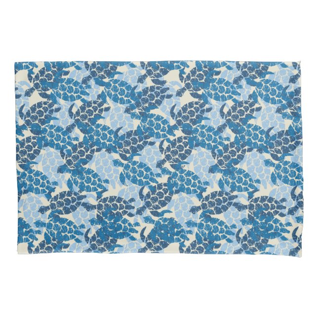 Housse D'oreillers Honu Sea Turtle Hawaiian Aloha Reversible Indigo (devant)