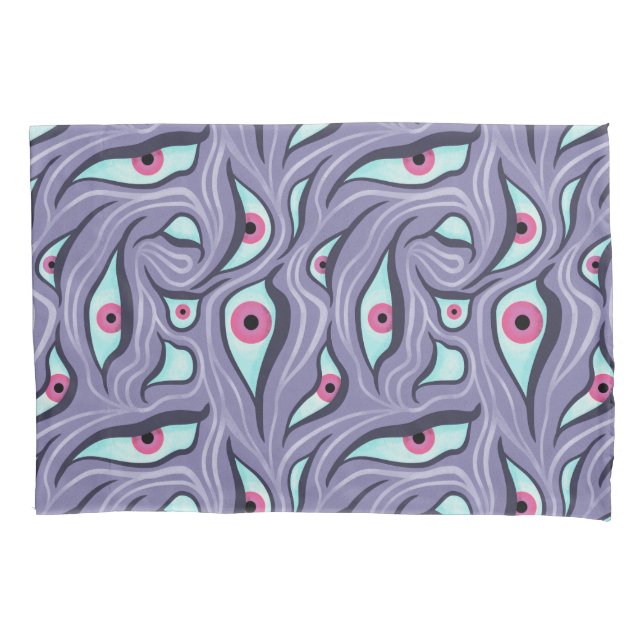 Housse D'oreillers Horreur psychédélique - Motif oculaire pourpre (devant)
