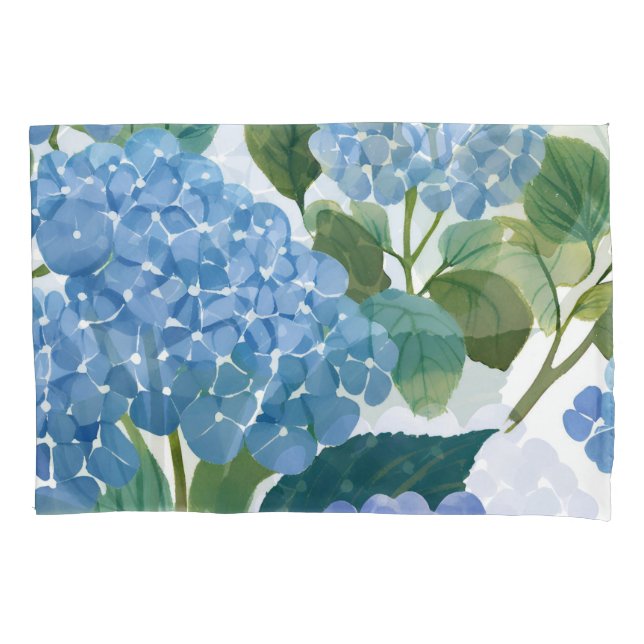 Housse D'oreillers Hortensias bleus | Beau buisson floral (devant)