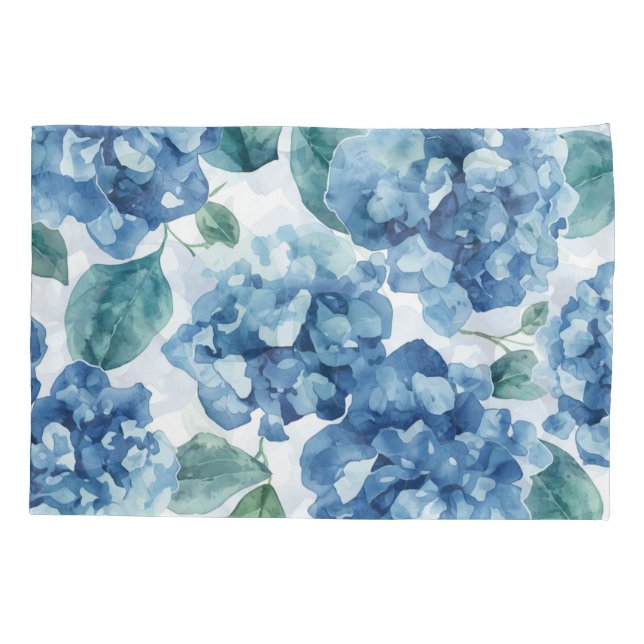 Housse D'oreillers Hydrangea Blues | Motif Fleur Fleurie Aquarelle (Dos)