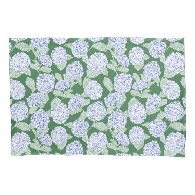Housse D'oreillers Hydrangea Florale Bleue et Verte (devant)