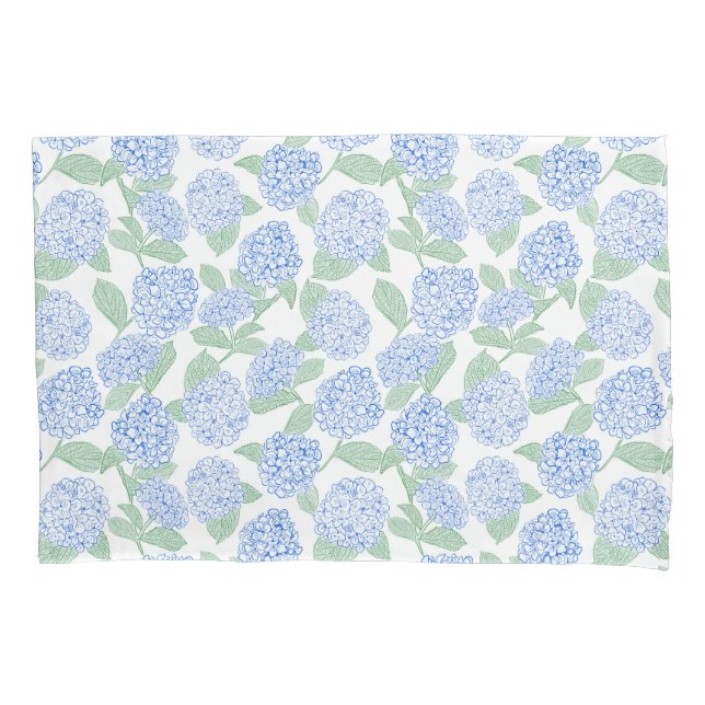 Housse D'oreillers Hydrangea Florale Bleue et Verte (devant)