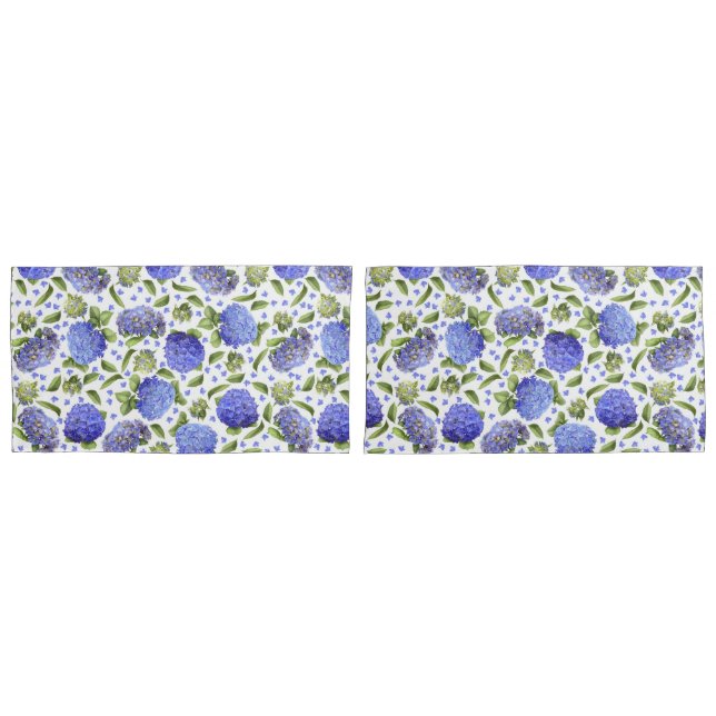 Housse D'oreillers Hydrangeas Bleus Motif Partout (devant-Set)