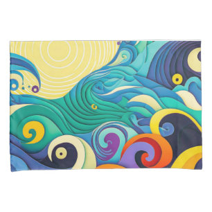 Housse D'oreillers Illustration Abstraite de la ligne Sun Waves