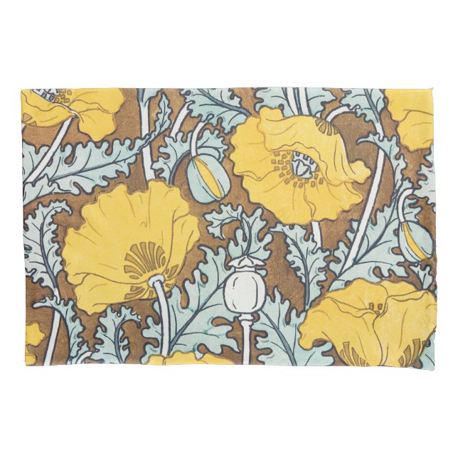 Housse D'oreillers Illustration Art Nouveau Poppy Fleur Jaune (devant)