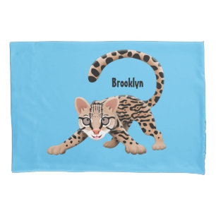 Housse D'oreillers Illustration de chat ocelot mignon en style dessin