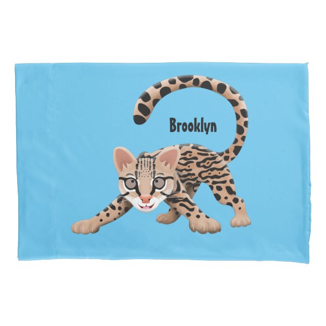 Housse D'oreillers Illustration de chat ocelot mignon en style dessin (devant)