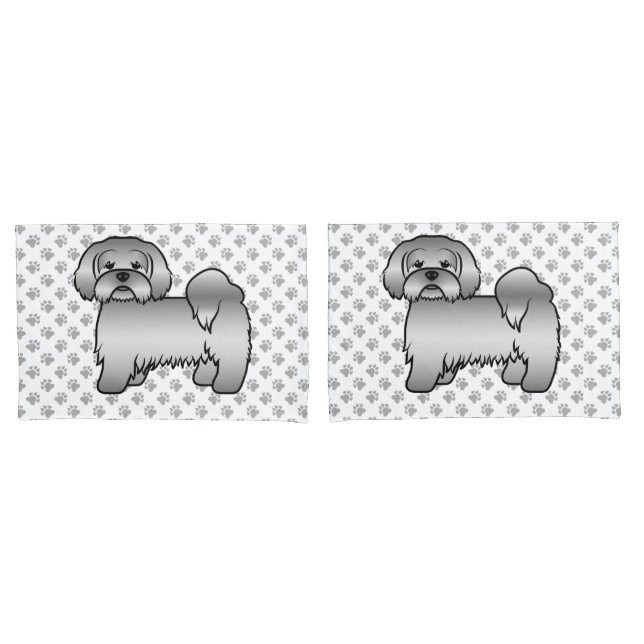 Housse D'oreillers Illustration de chien de dessin animé mignon Lhasa (devant-Set)