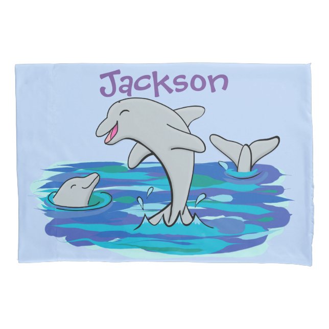 Housse D'oreillers Illustration de dauphins heureux adorables (devant)