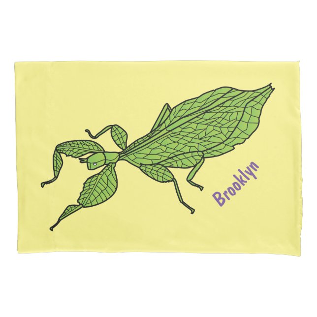 Housse D'oreillers Illustration de dessin d'insecte des feuilles vert (devant)