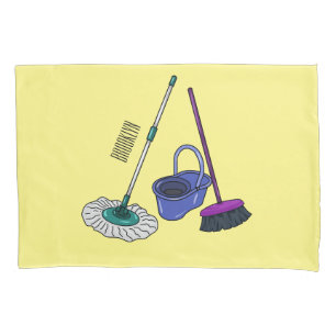 Housse D'oreillers Illustration de la bande dessinée Broom & mop