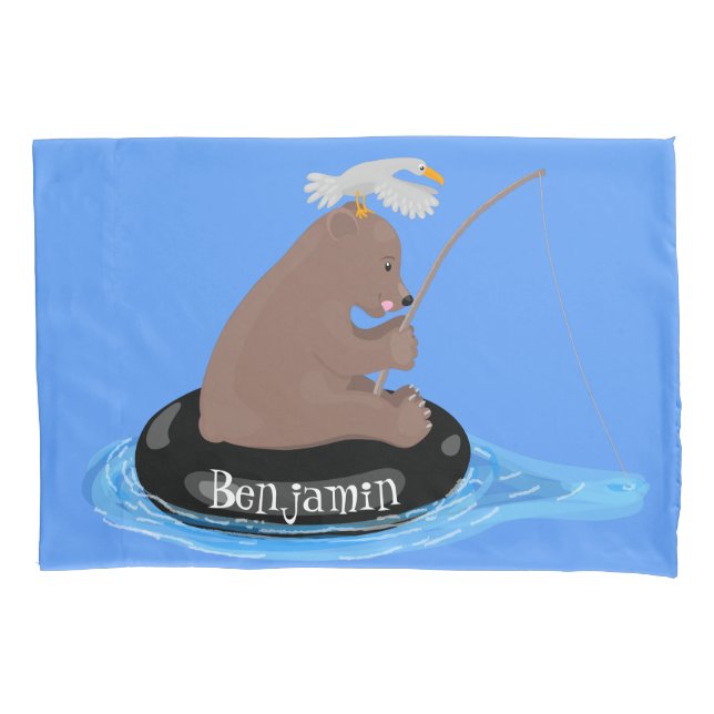 Housse D'oreillers Illustration de la pêche de l'ourson mou (devant)