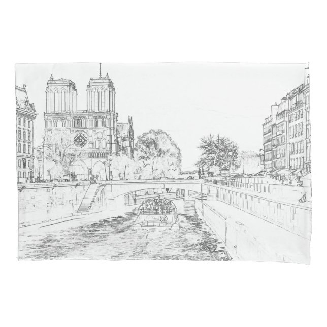 Housse D'oreillers Illustration de Notre Dame de Paris (devant)