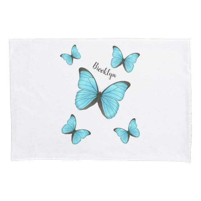 Housse D'oreillers illustration de papillons Morpho de dessin animé (devant)
