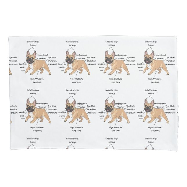 Housse D'oreillers Illustration drôle de l'anatomie d'un bouledogue f (devant)